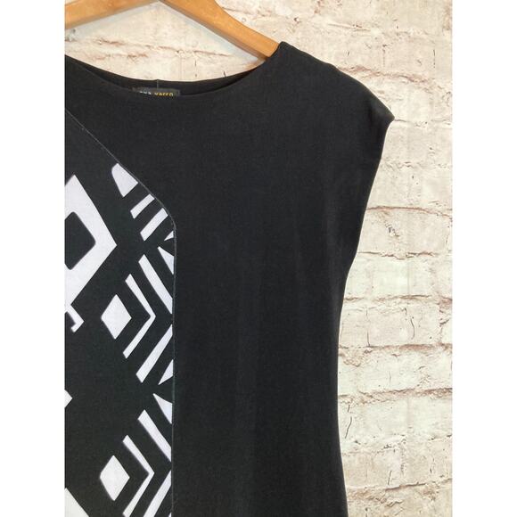 Eva Varro Dress Womens Small Black‎ & Yellow Colorblock Diamond Print Stretch - Picture 11 of 11